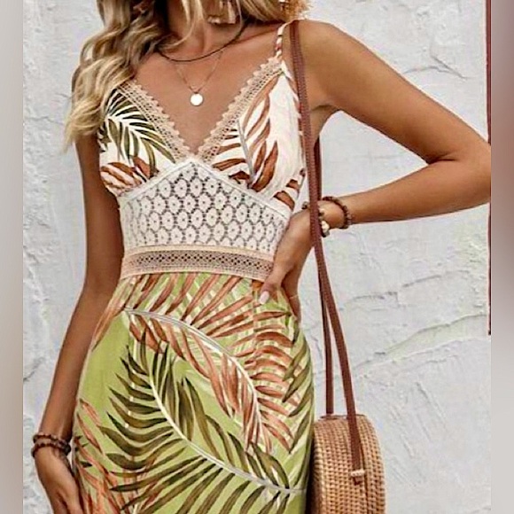 Lavishly Paris Dresses & Skirts - Tropical Print Lace Ruffle Hem Cami Dress